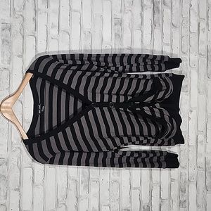 Vintage Wet Seal Black Gray Striped Button Cardigan Y2K